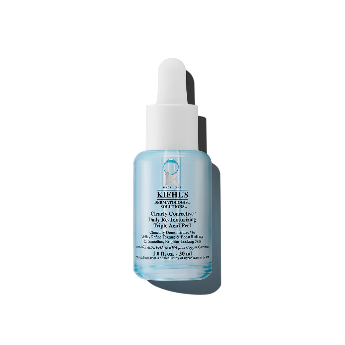 Kiehl's Clearly Corrective serum bottle for gentle daily exfoliation and pore refinement.