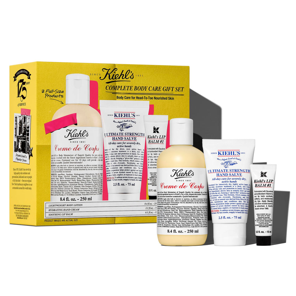 Kiehl's gift set packaging for a complete body care routine.