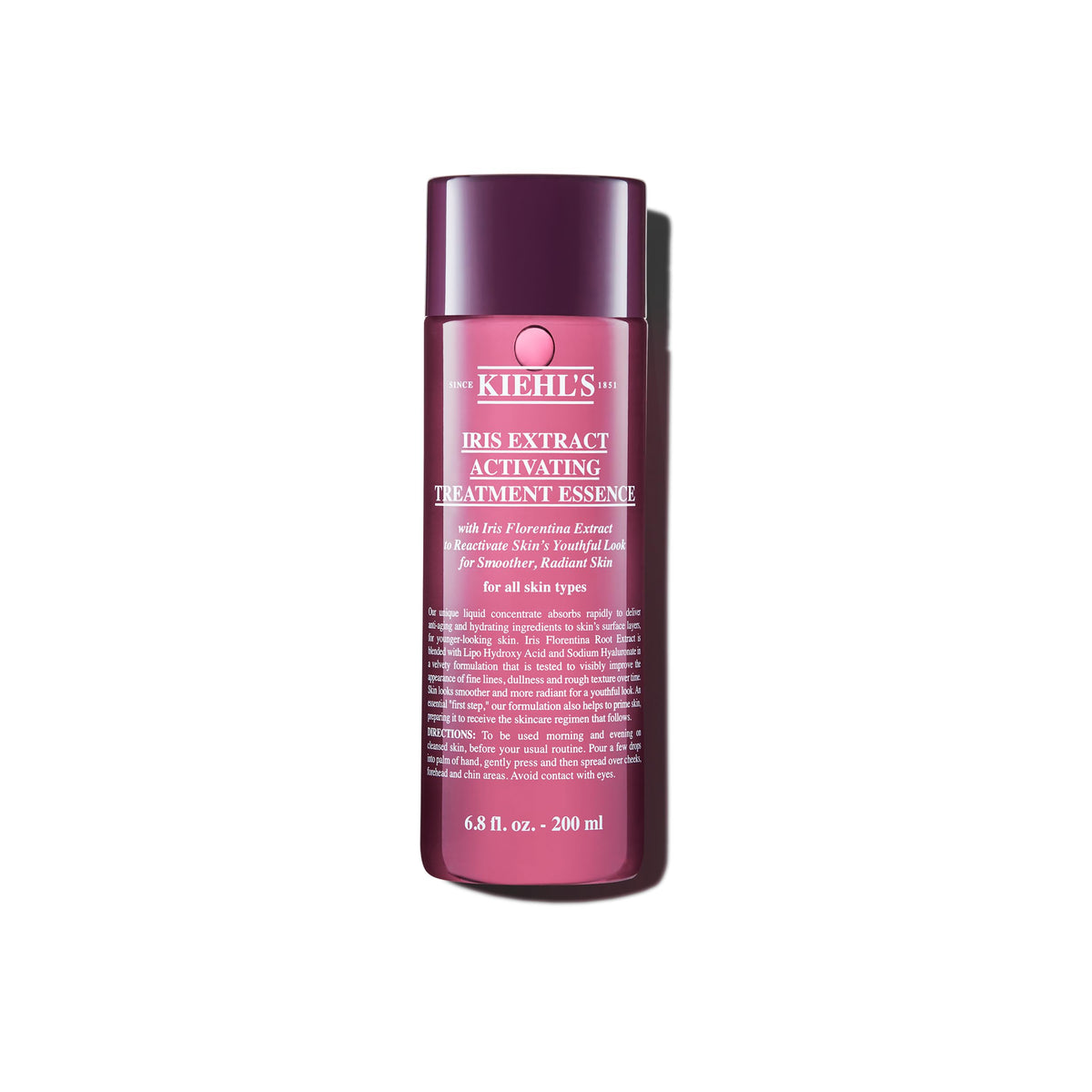 Kiehl's Iris Extract Activating Treatment Essence bottle enhances texture and radiance for all skin types