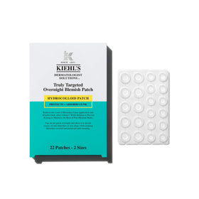 Kiehl's Overnight Pimple Patch shows 12mm and 10mm sizes for precise blemish coverage overnight.