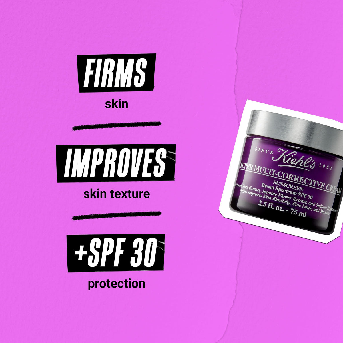 Kiehl's SPF 30 label on jar stresses UVA/UVB protection.