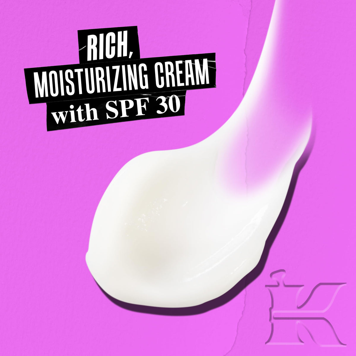 Kiehl's SPF 30 cream swirl highlights smoothing texture for skincare routine.