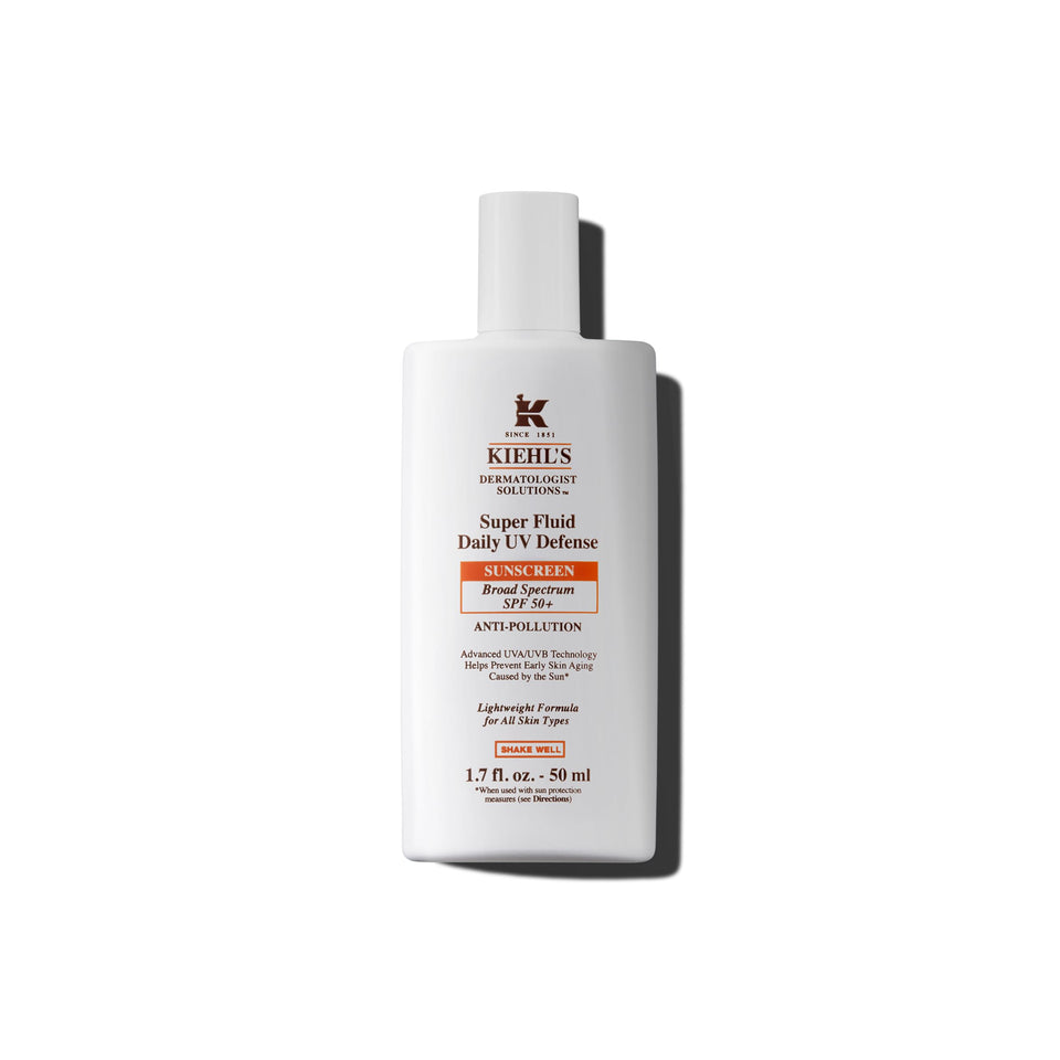 Kiehl's Super Fluid UV Defense sunscreen bottle ready for daily sun protection.