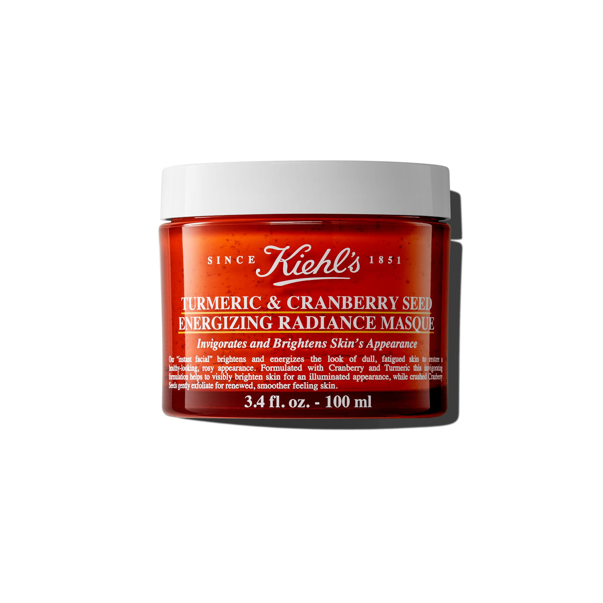 Kiehl's Turmeric & Cranberry Seed Radiance Mask applied to skin for instant brightening