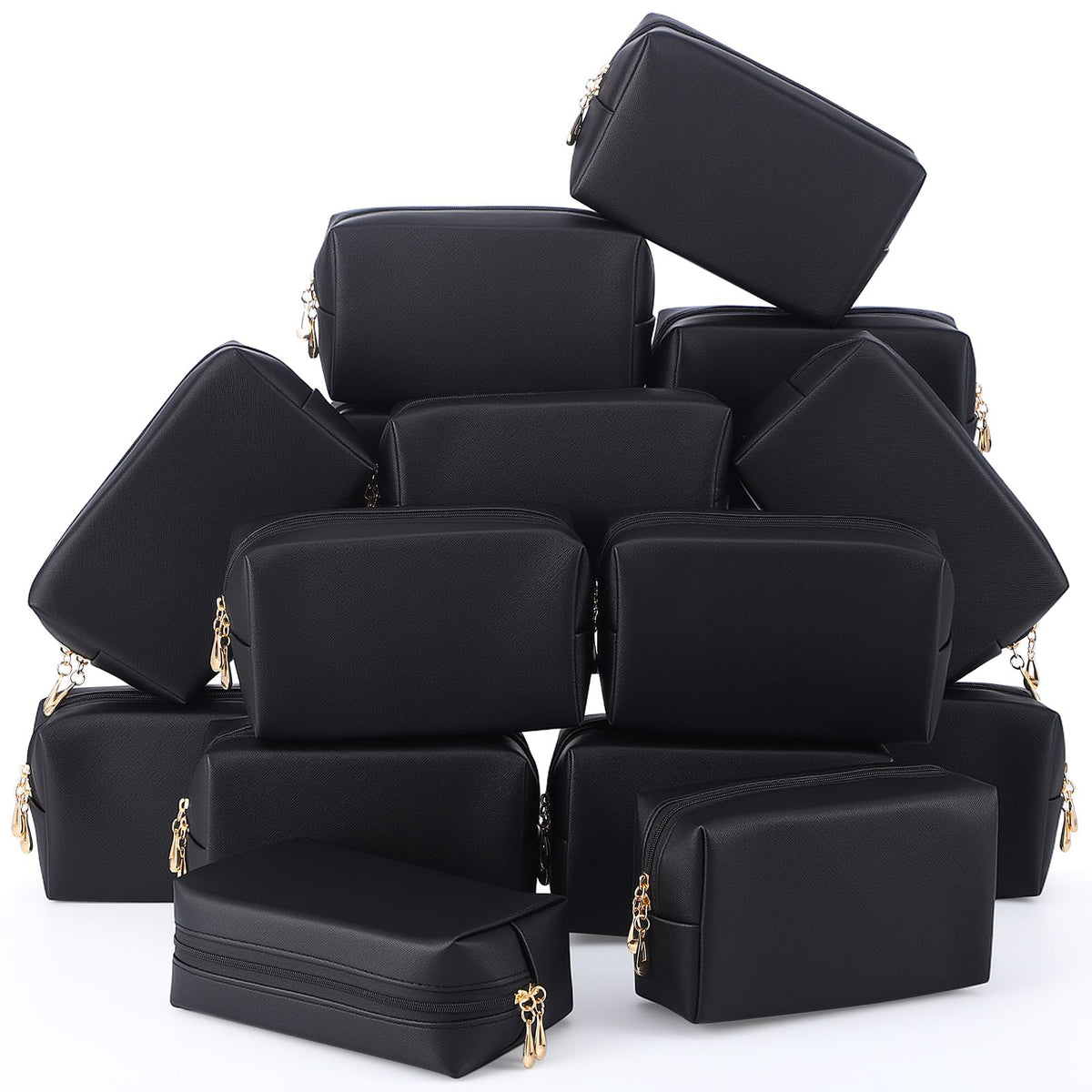 Kigeli black makeup bag with durable PU leather for travel organization