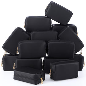 Kigeli black makeup bag with durable PU leather for travel organization
