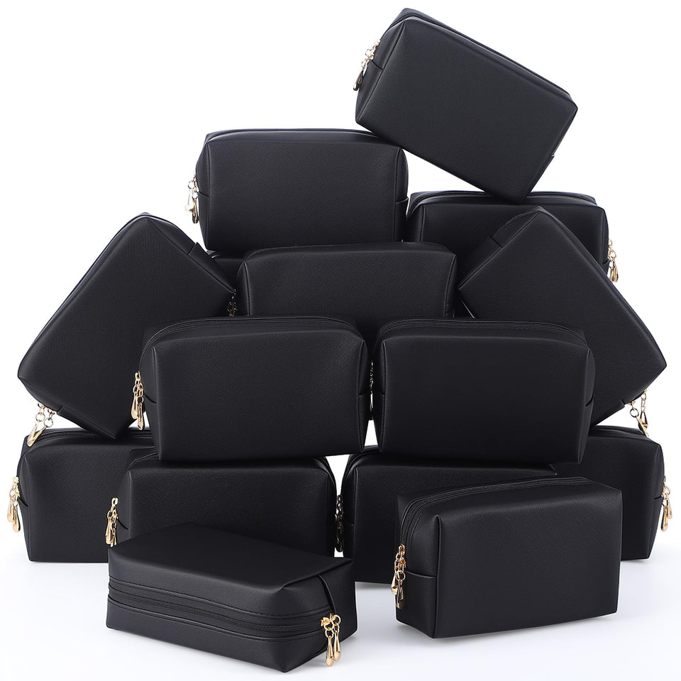 Kigeli black makeup bag with durable PU leather for travel organization