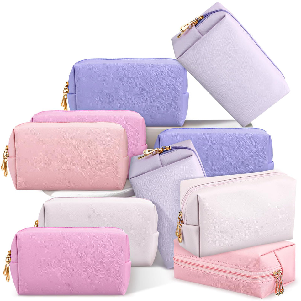 Kigeli 15-piece makeup bag set in pink and purple, waterproof and easy to wipe clean.