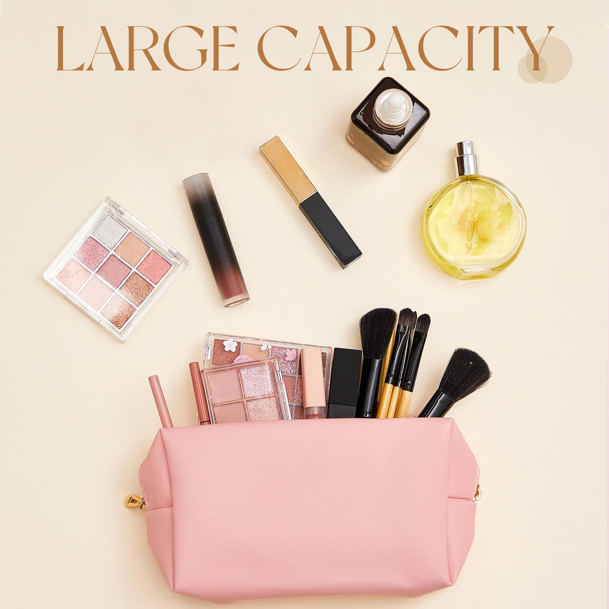 Kigeli makeup bag with reliable zipper keeps items secure