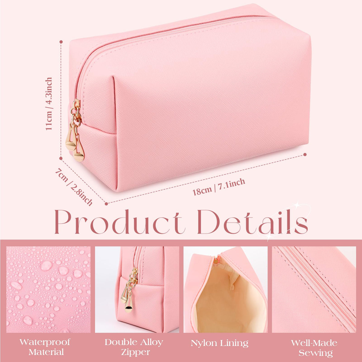 Kigeli Pink Series cosmetic pouch waterproof ideal for spill protection