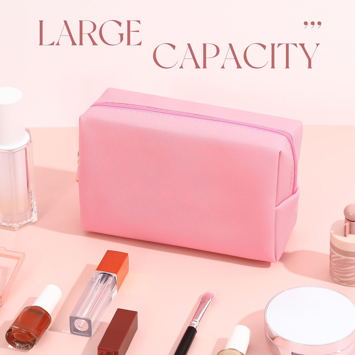 Kigeli Pink Series PU leather cosmetic bag durable and easy to clean