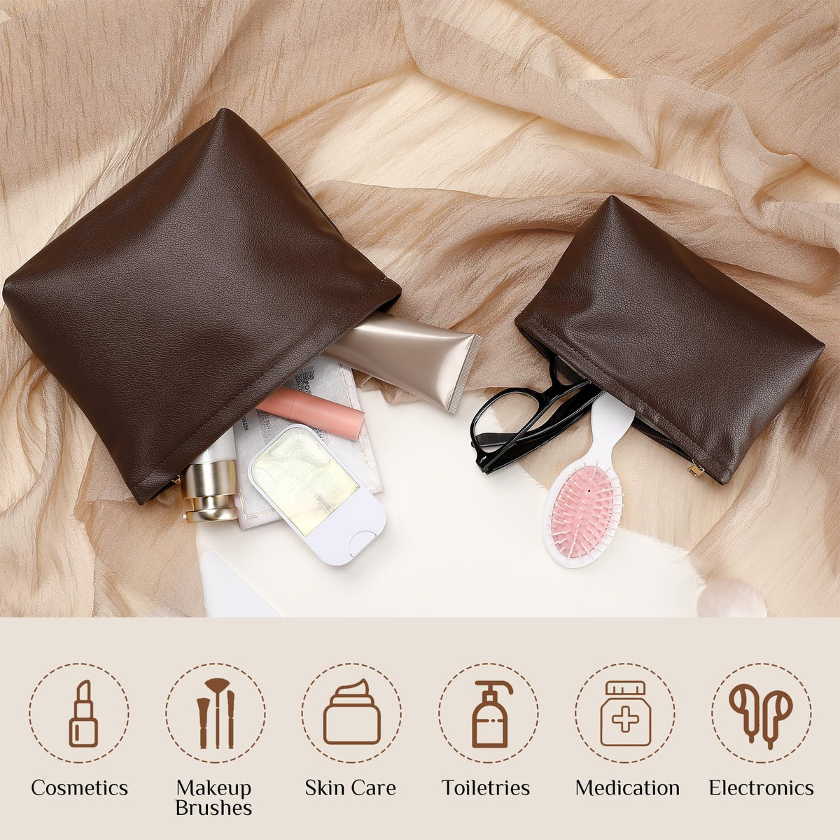Kigeli PU leather cosmetic pouch waterproof finish protects valuables