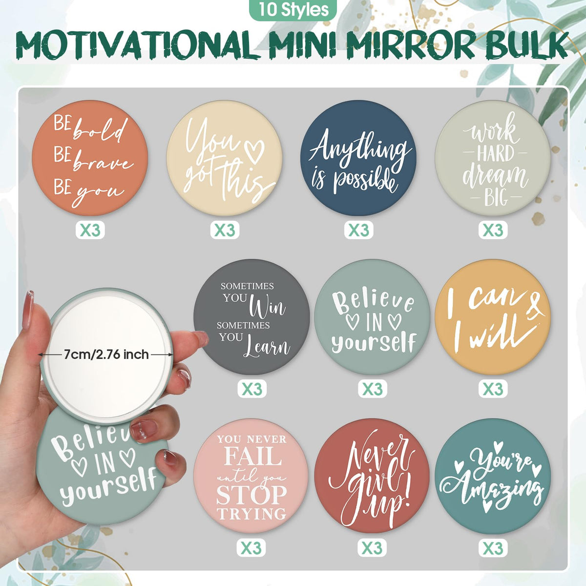 Kigley 30-piece inspirational mirrors bulk set showing varied styles