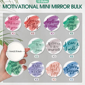 Kigley mirrors feature colorful quotes on the back for daily inspiration