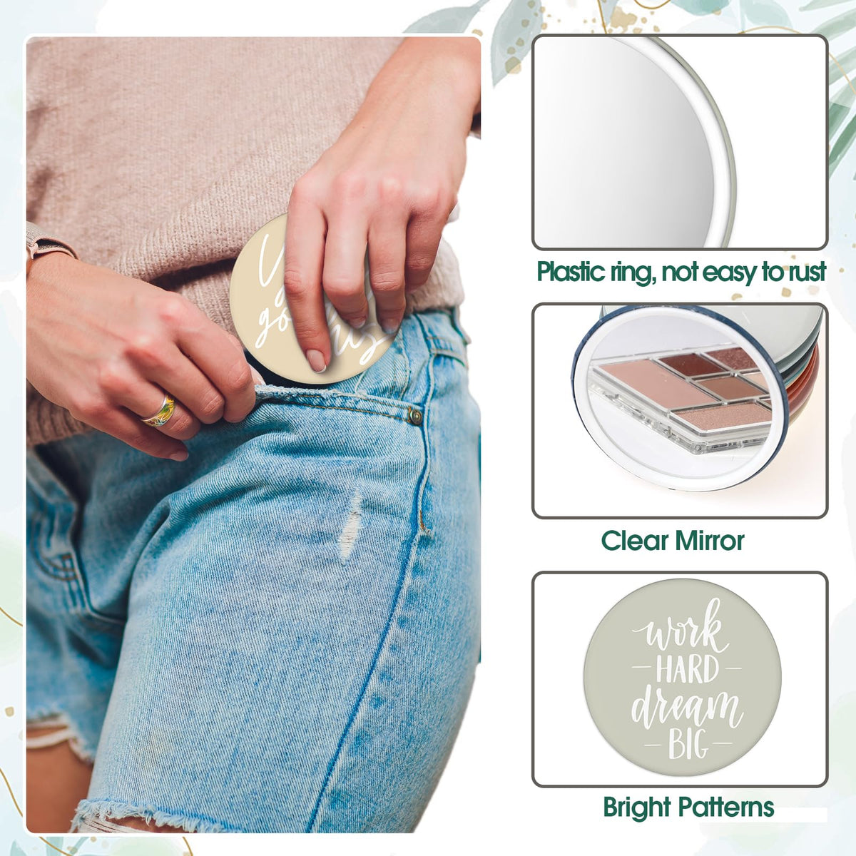 Kigley compact mirror back with quotes for daily motivation