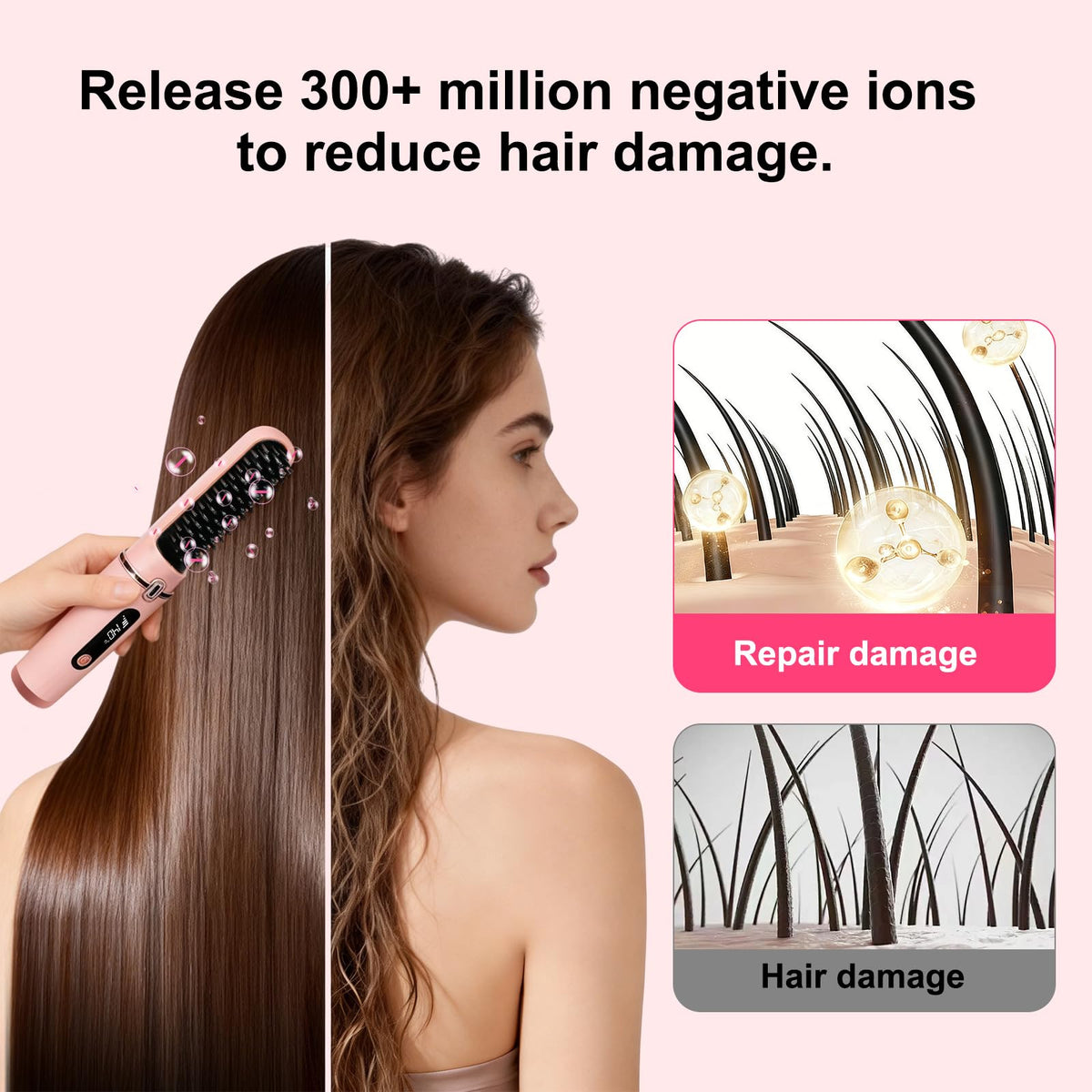 KIIDAS ceramic bristles releasing ions for smoother, frizz-reducing results.