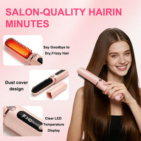 KIIDAS cordless straightener brush LED display for quick heat-up and easy control.