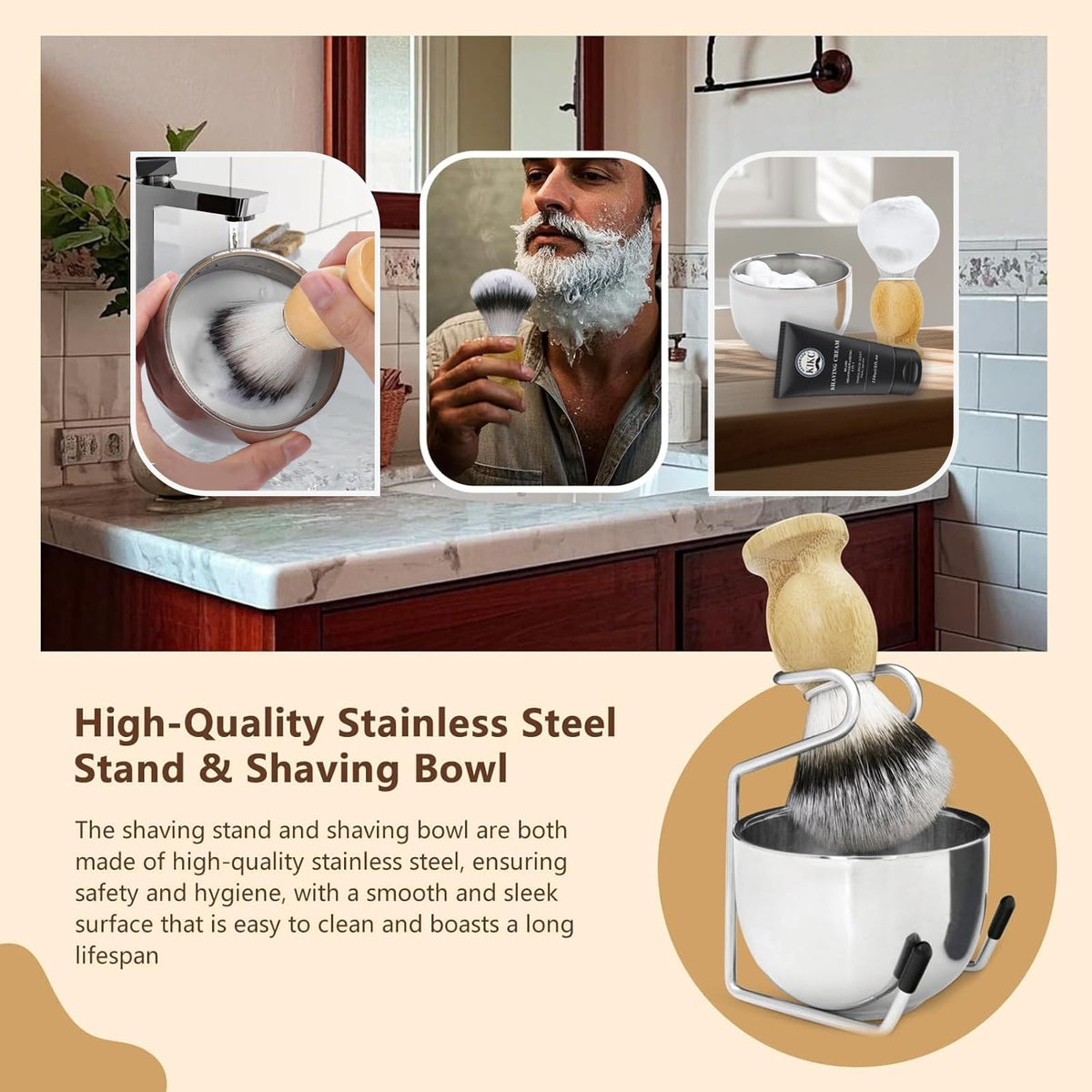 Kikc 5 in 1 shaving kit brush-stand keeps tools organized and dry