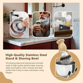 Kikc 5 in 1 shaving kit brush-stand keeps tools organized and dry