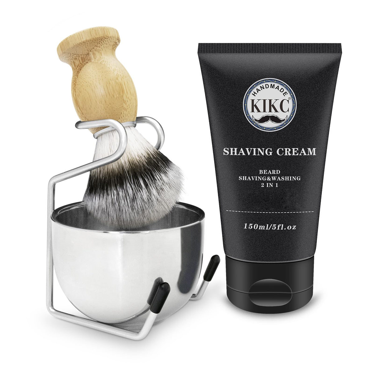 Kikc 5 in 1 shaving kit synthetic brush for creamy lather and skin-friendly care