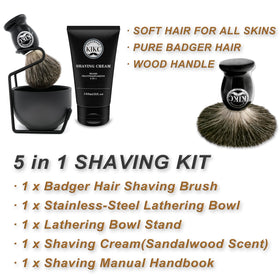 KIKC 5 in 1 shaving kit soap bowl with stainless steel cup for rich lather.