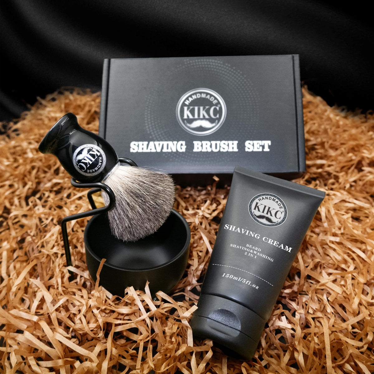 KIKC 5 in 1 shaving kit stand elevates brush drying and display.