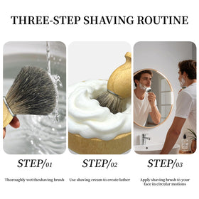 Kikc bamboo shaving stand hanging saves shelf space and air dries brushes.