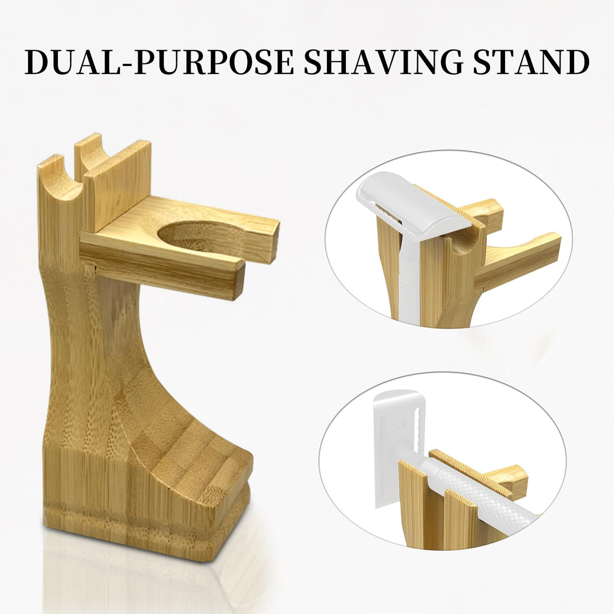 Kikc bamboo shaving stand horizontal keeps tools organized and dries fast.