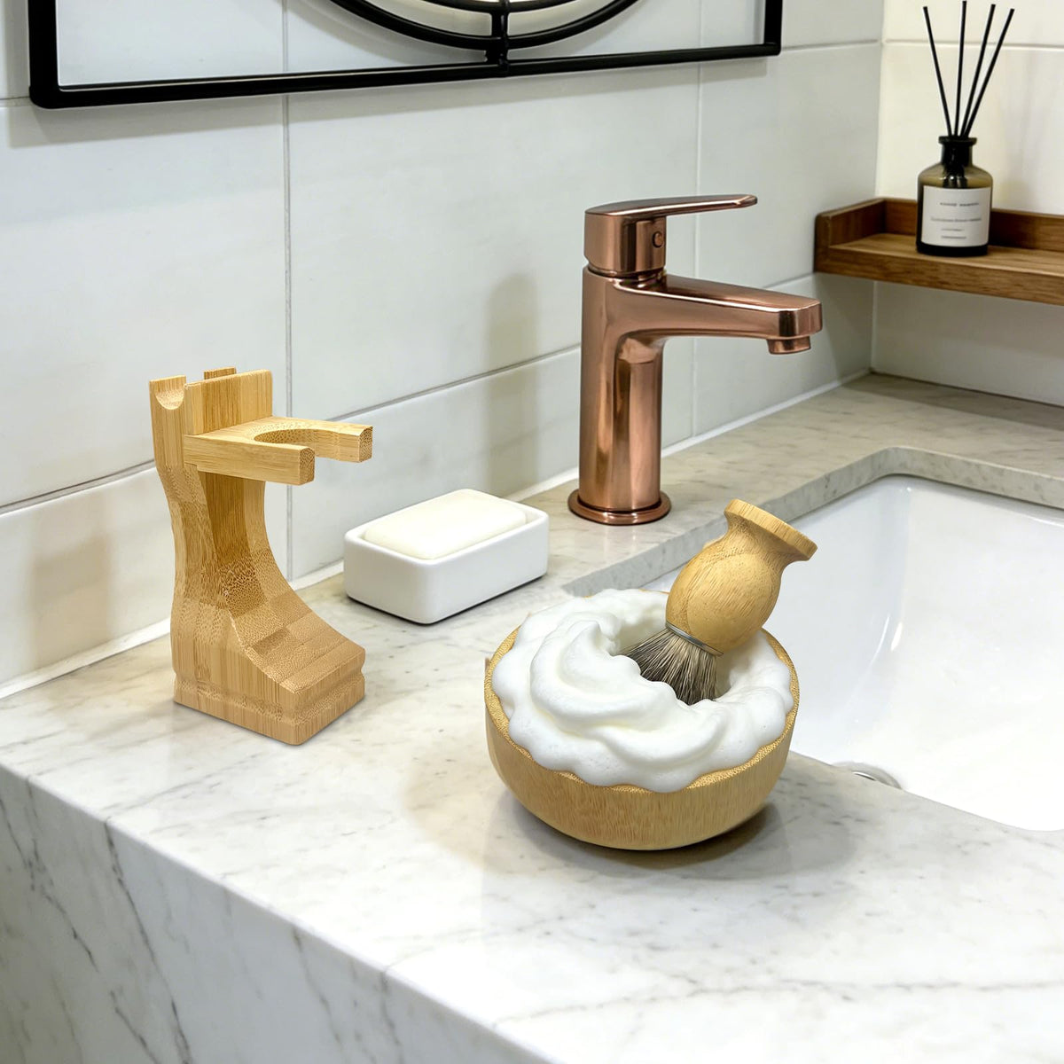 Kikc complete wet shave kit shown for a premium grooming routine.