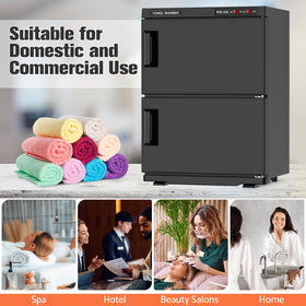 Kikihouse hot towel warmer with tongs for safe, hygienic towel handling.