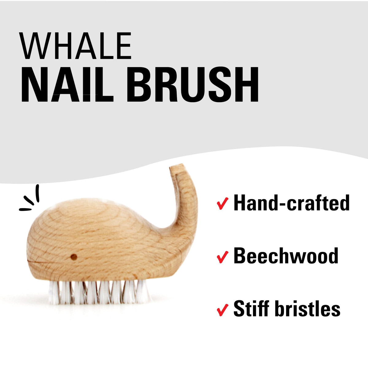 Kikkerland beechwood whale brush ideal for vegetable scrubbing and kitchen prep.