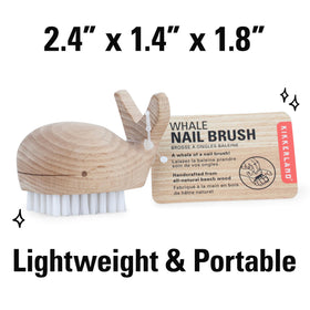 Kikkerland nautical whale scrub brush shown with mani-pedi tools for home spa.