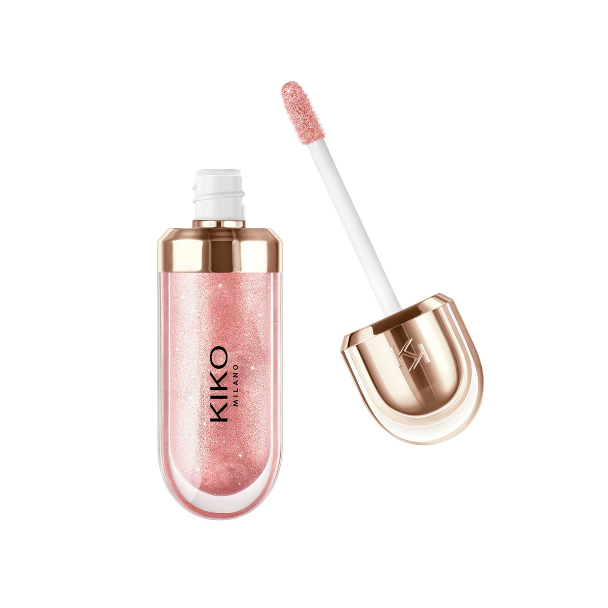 KIKO Milano 3D Hydra Lipgloss 43 bottle showcases rose-gold accents for premium shine.
