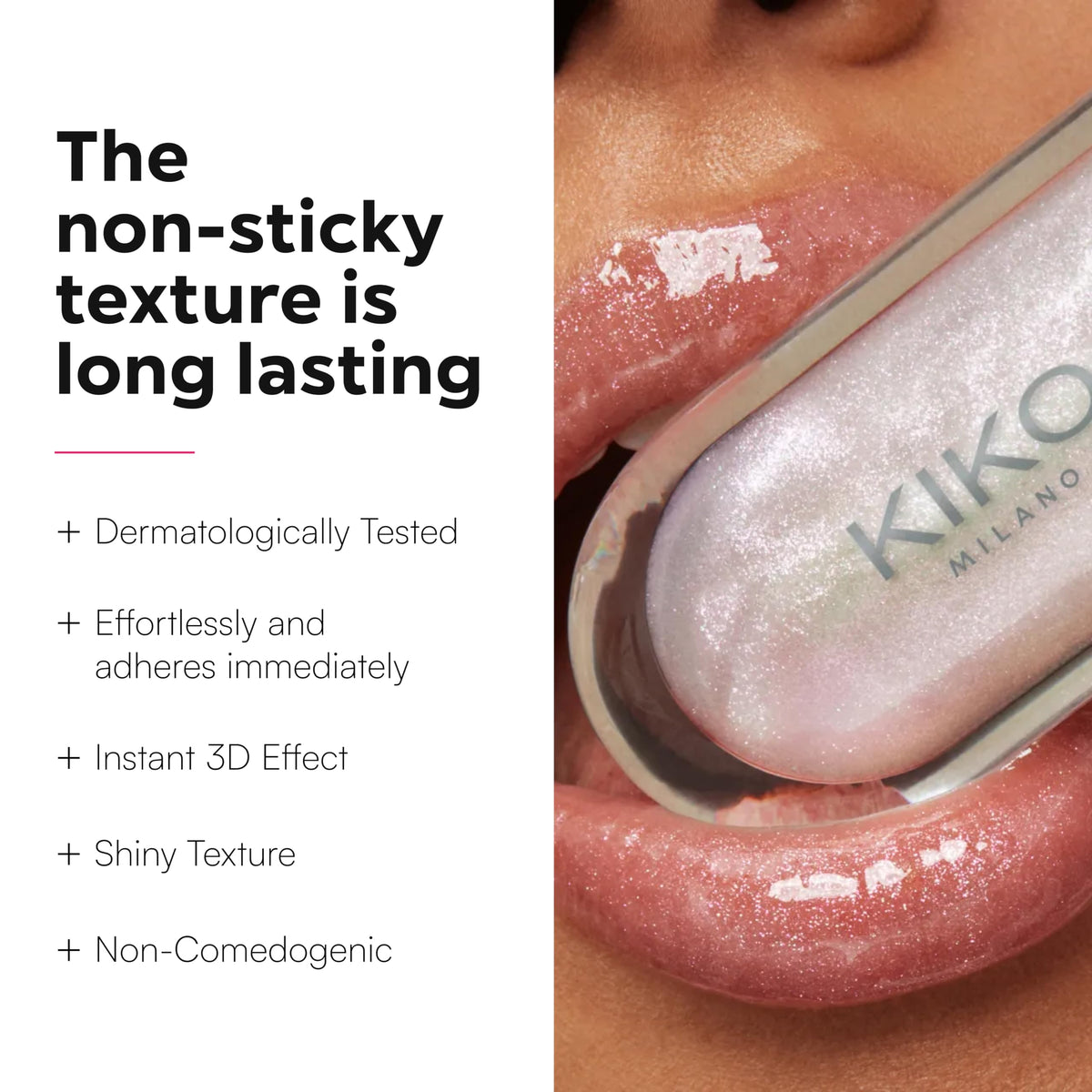 KIKO Milano 3D Hydra Lipgloss 43 texture highlights soft, hydrating shine.