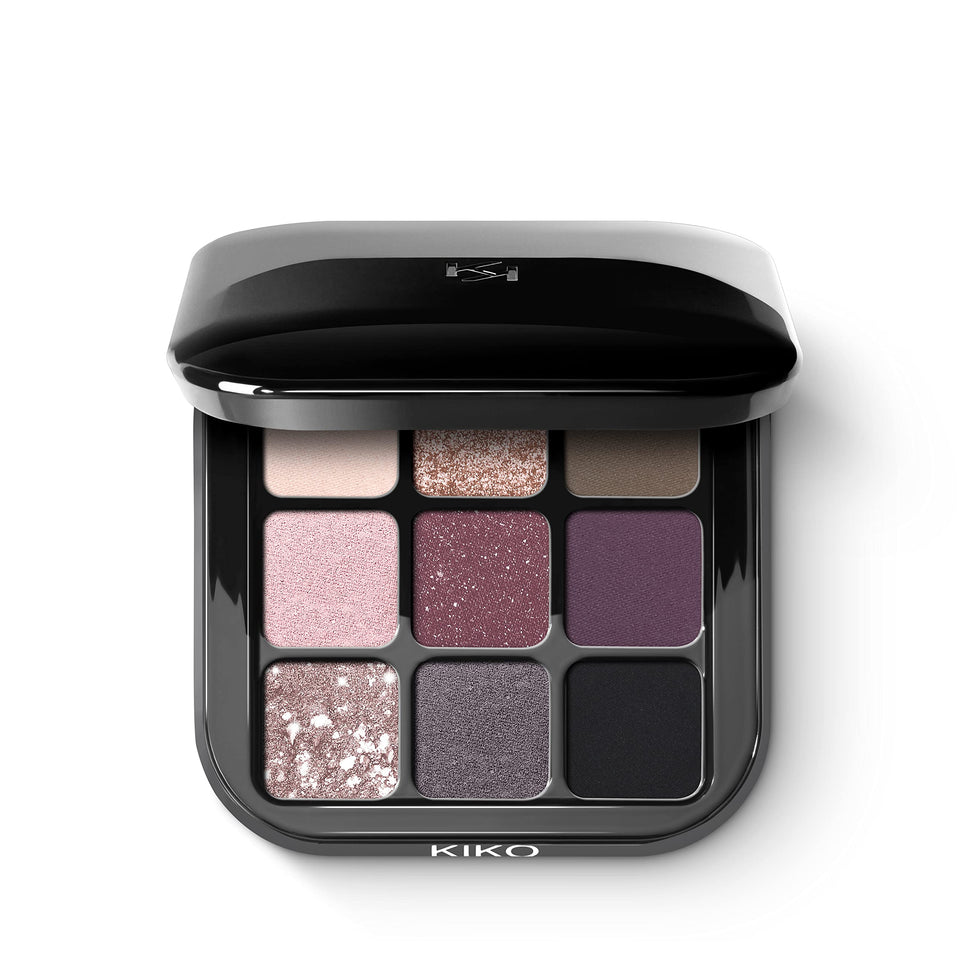 Kiko Milano Glamour Multi Finish Palette 04, compact with mirror for on-the-go touch-ups.