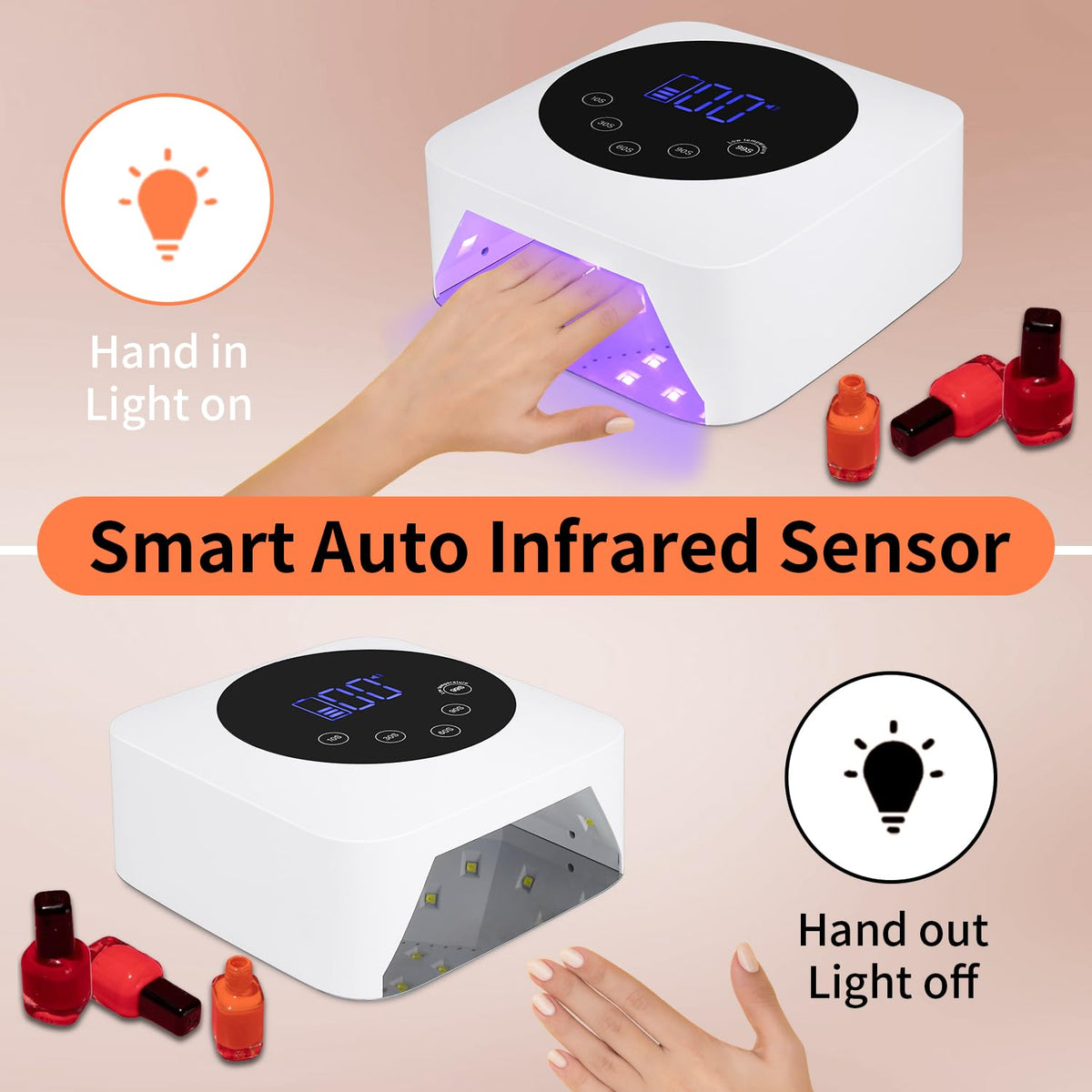 Removable magnetic base on Kikugu nail lamp for easy cleaning and setup.