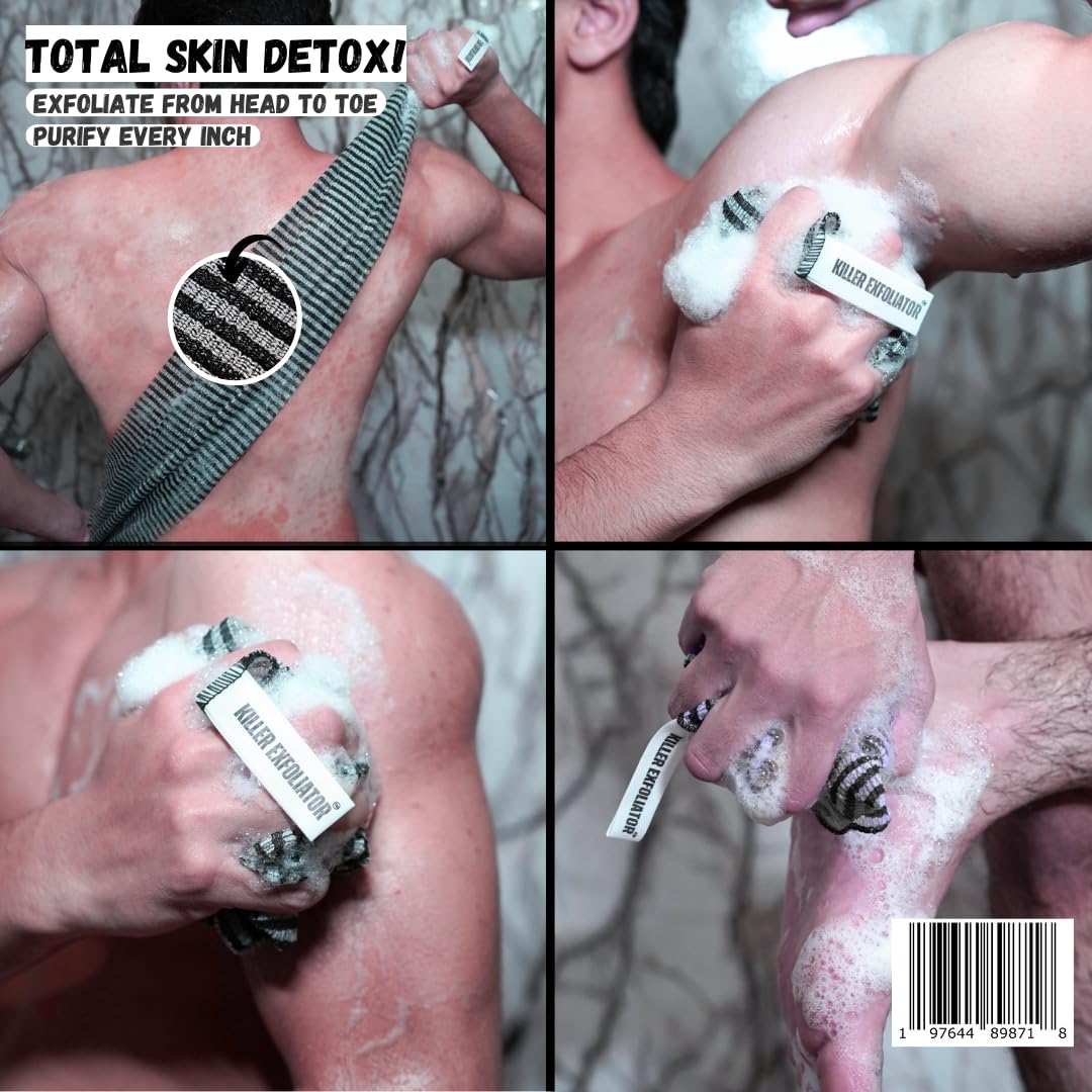 Killer Exfoliator blue with extra-rough texture for vigorous scrubbing.