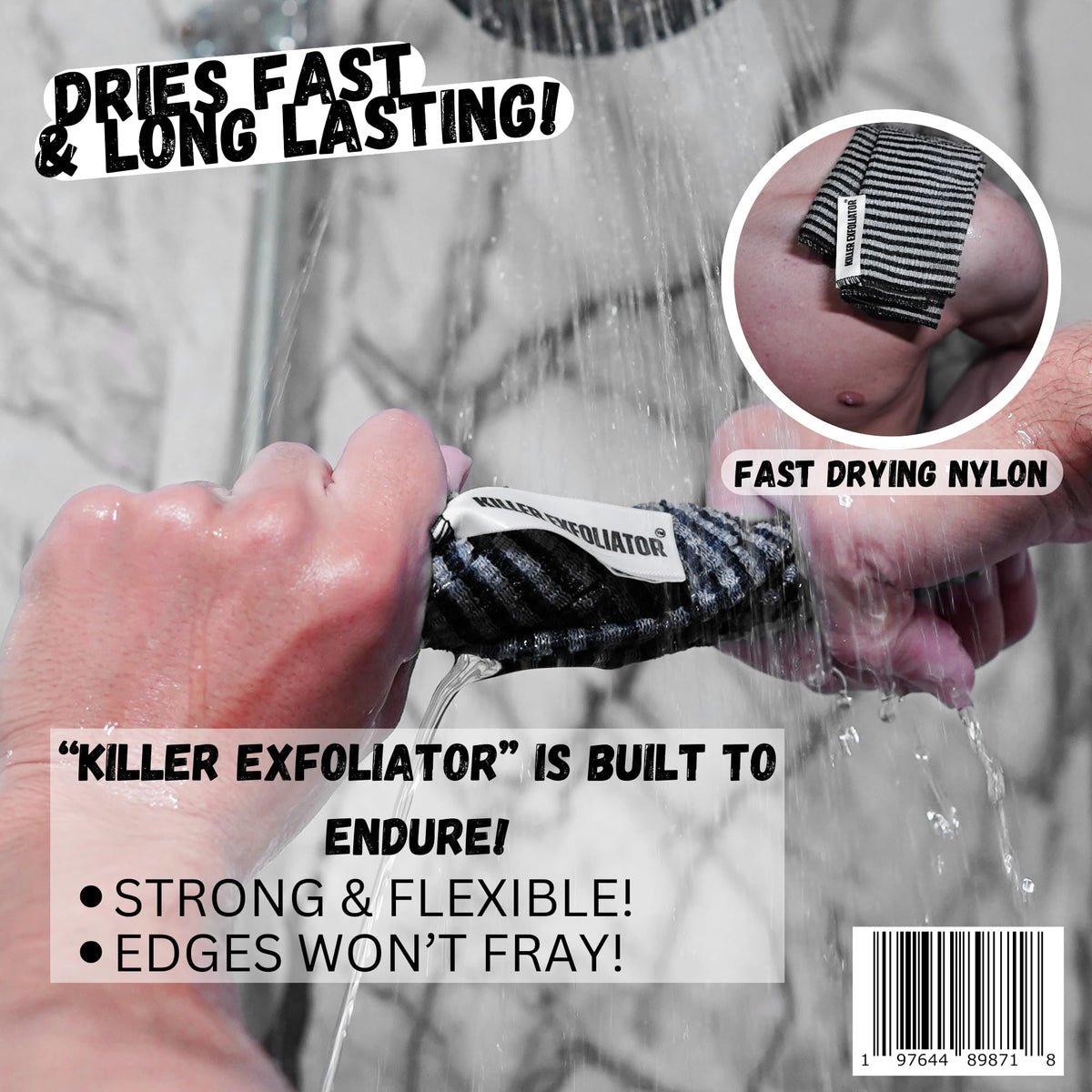 Killer Exfoliator pink with extra-rough texture for targeted body exfoliation.
