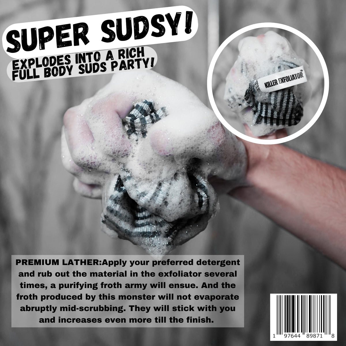 Killer Exfoliator purple with extra-rough texture for intense exfoliation.