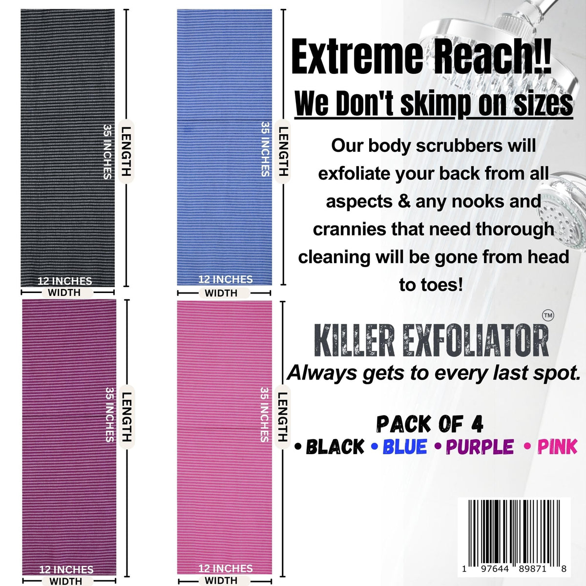 Killer Exfoliator shows quick-drying nylon mesh for hygiene between uses.