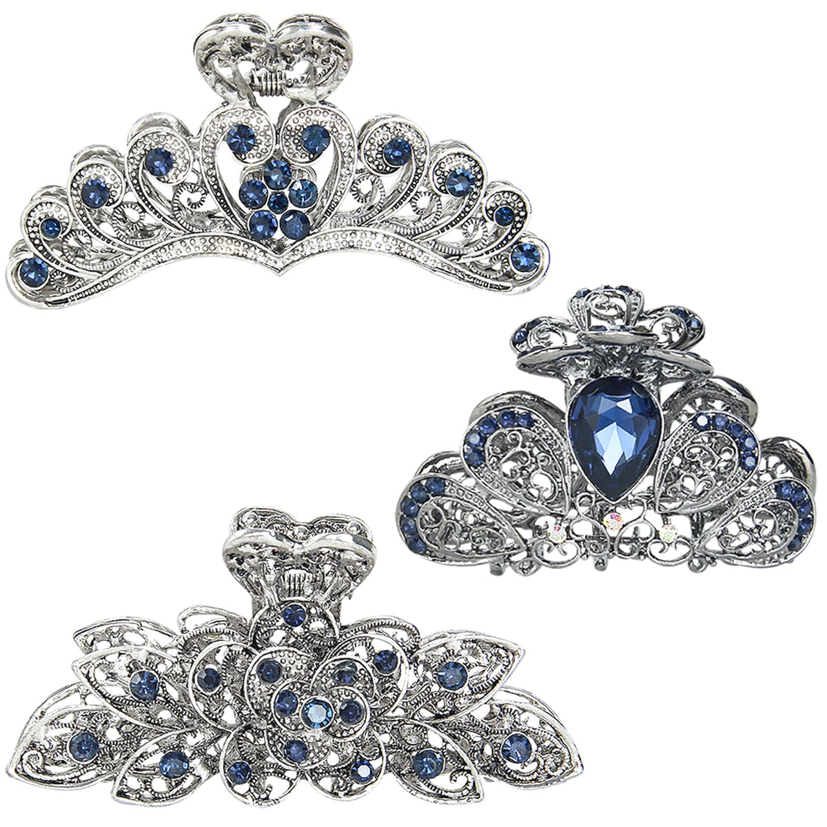 Kilofly vintage crystal hair clip large ornate design with secure hold for thick hair