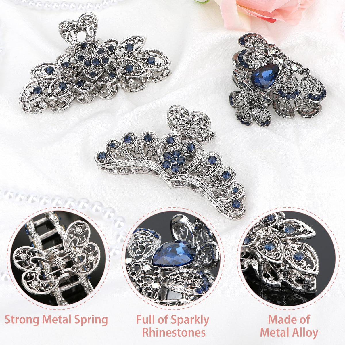 Kilofly vintage crystal hair clip large ornate piece ideal for updos and long hair