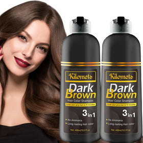 Kilomets Dark Brown Hair Dye Shampoo bottle for easy at-home color without ammonia