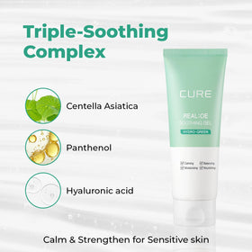 Applying Kim Jeong Moon CURE Aloe Gel on the face for soothing hydration.