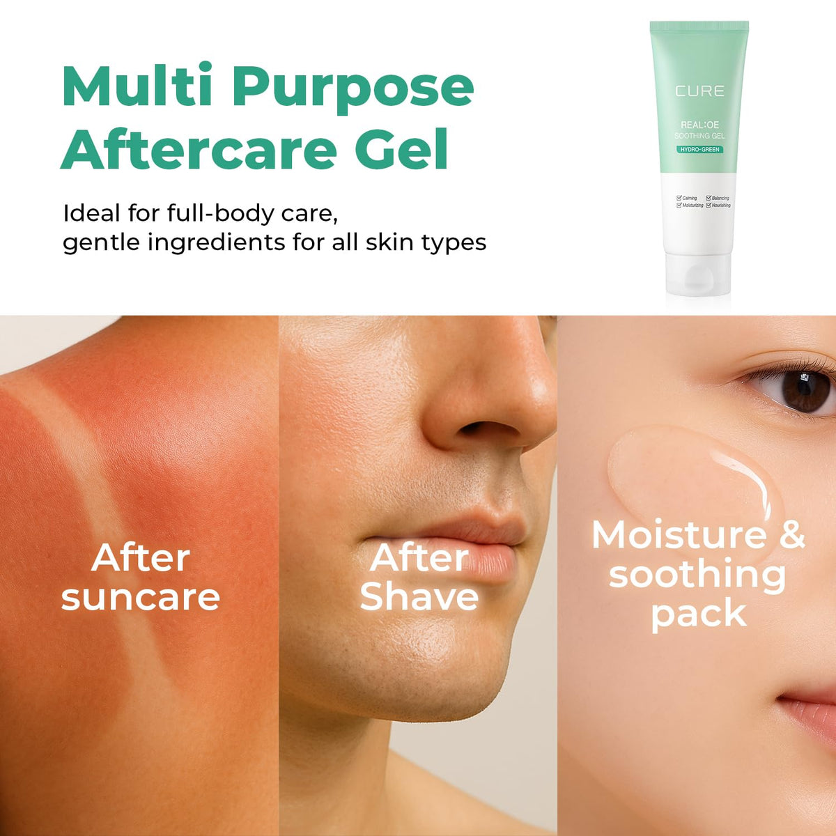 Kim Jeong Moon CURE Aloe Gel on arms and legs for gentle moisture.