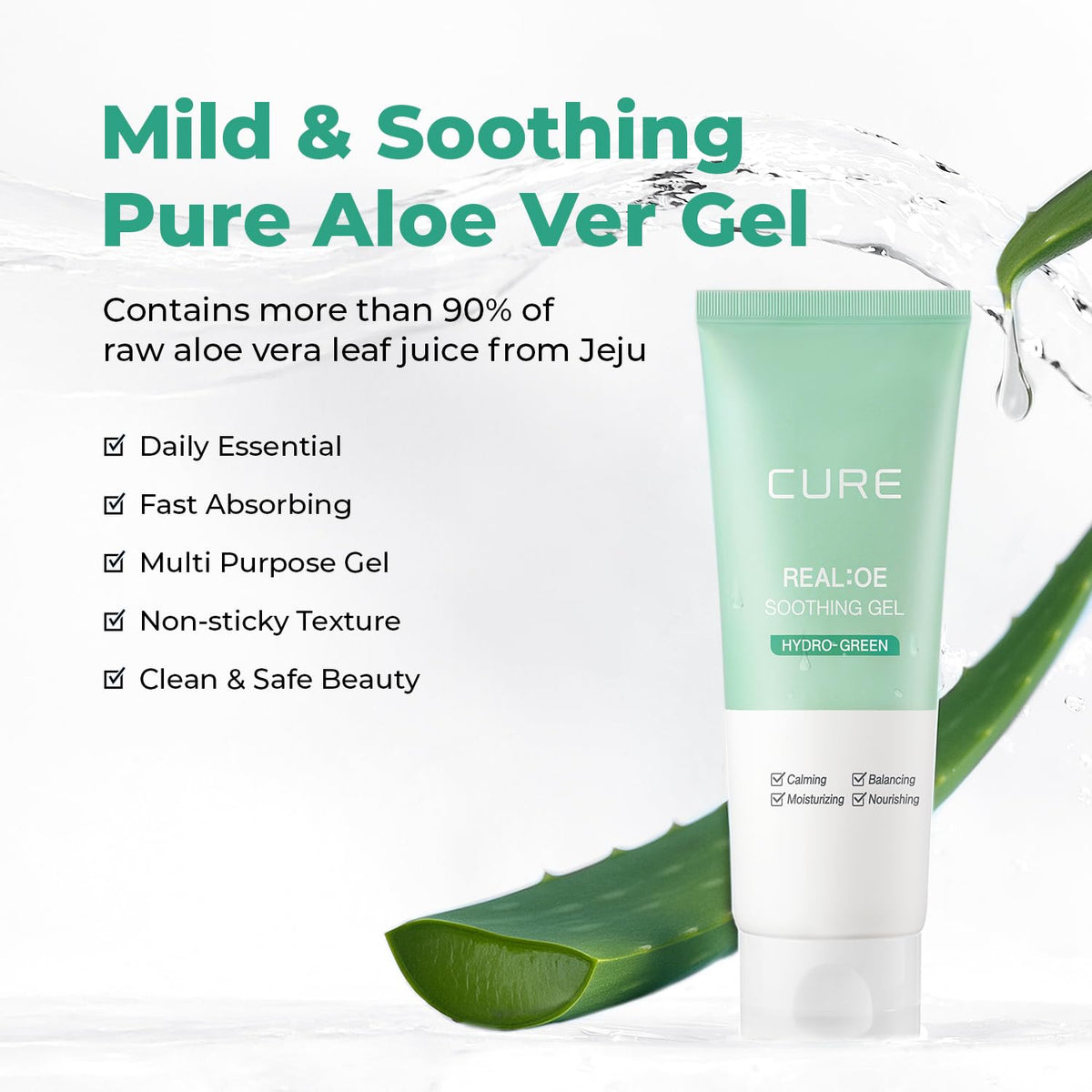 Close-up label of Kim Jeong Moon CURE Aloe Gel highlighting clean ingredients.