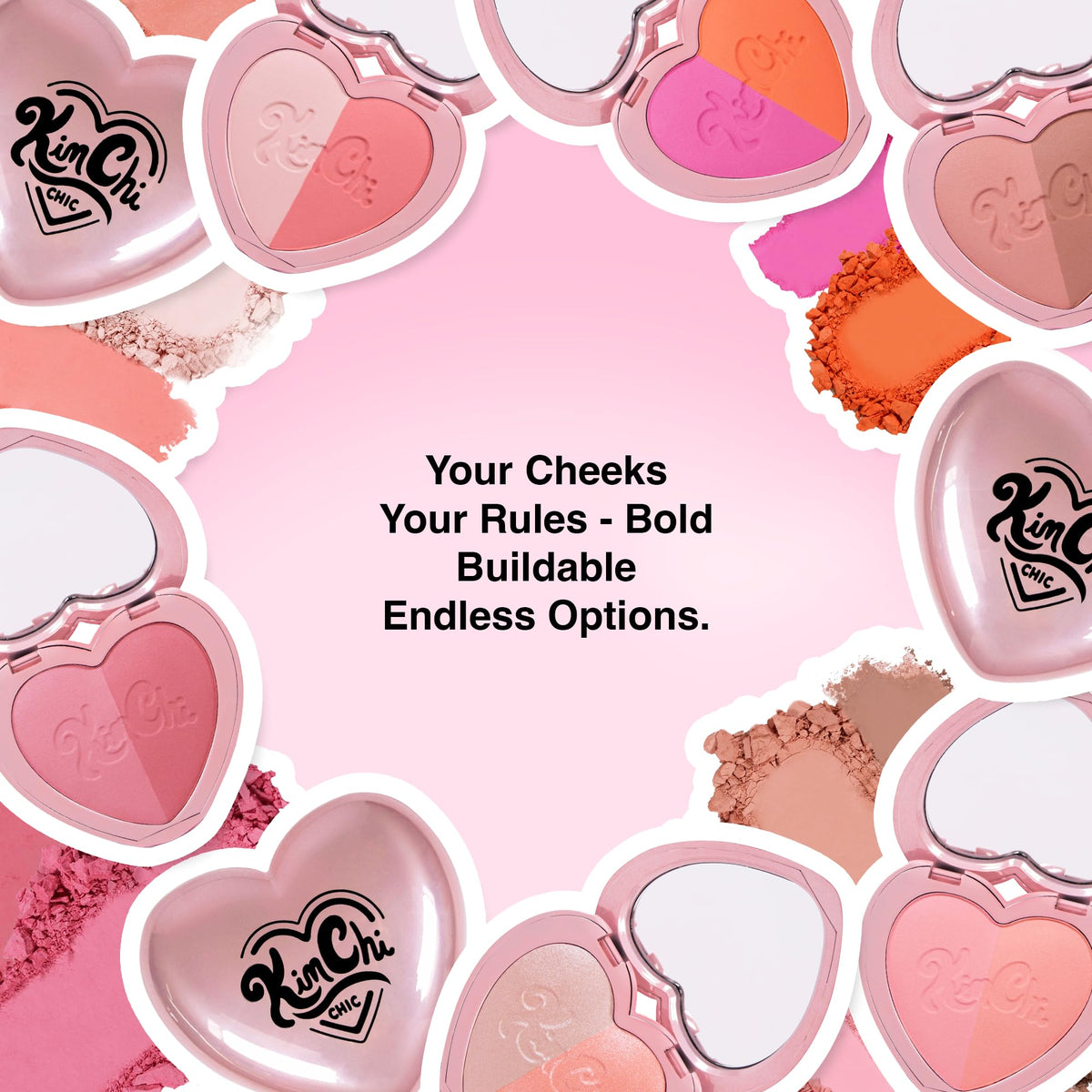 Silky matte and shimmer finishes add dimension to cheeks