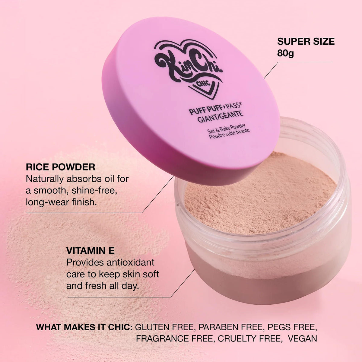 KimChiChic included powder puff enables quick application on the go.