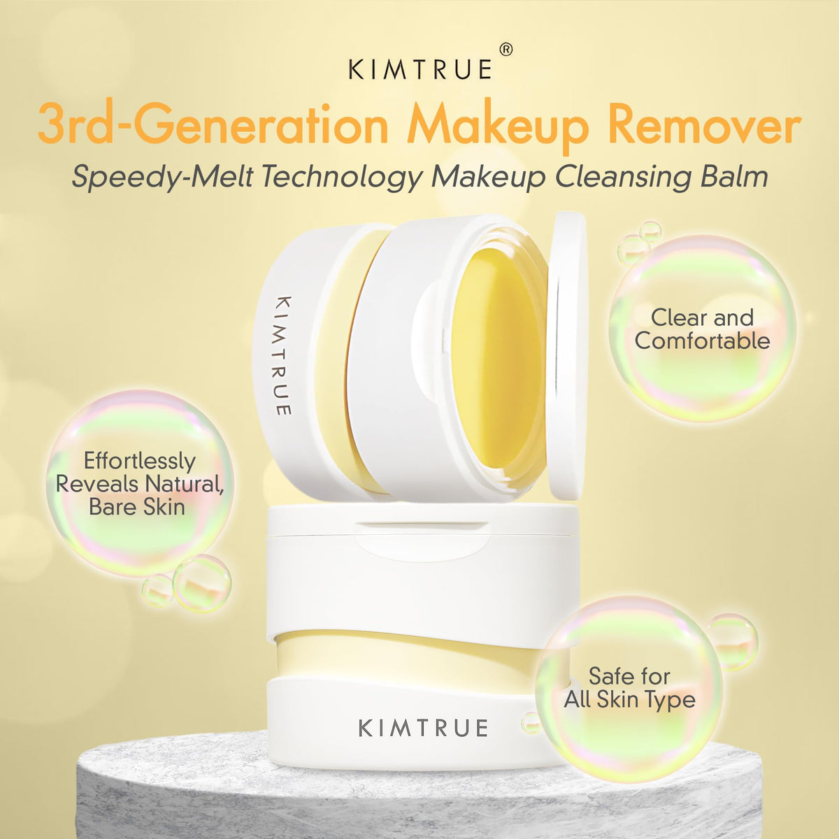 Kimtrue balm texture closeup showing velvety glide for cleansing.