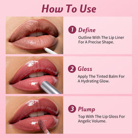 Kimuse Sweet Fig Set plumping gloss applicator showcasing glossy finish and non-sticky feel